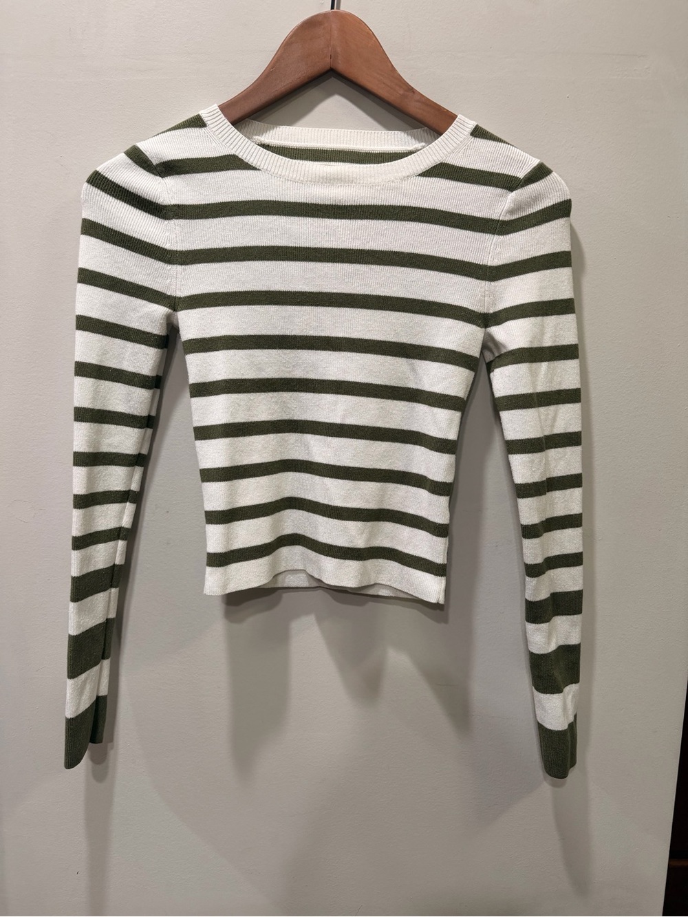 Maeve Anthropologie Olive Green Striped Cropped Sweater XXS